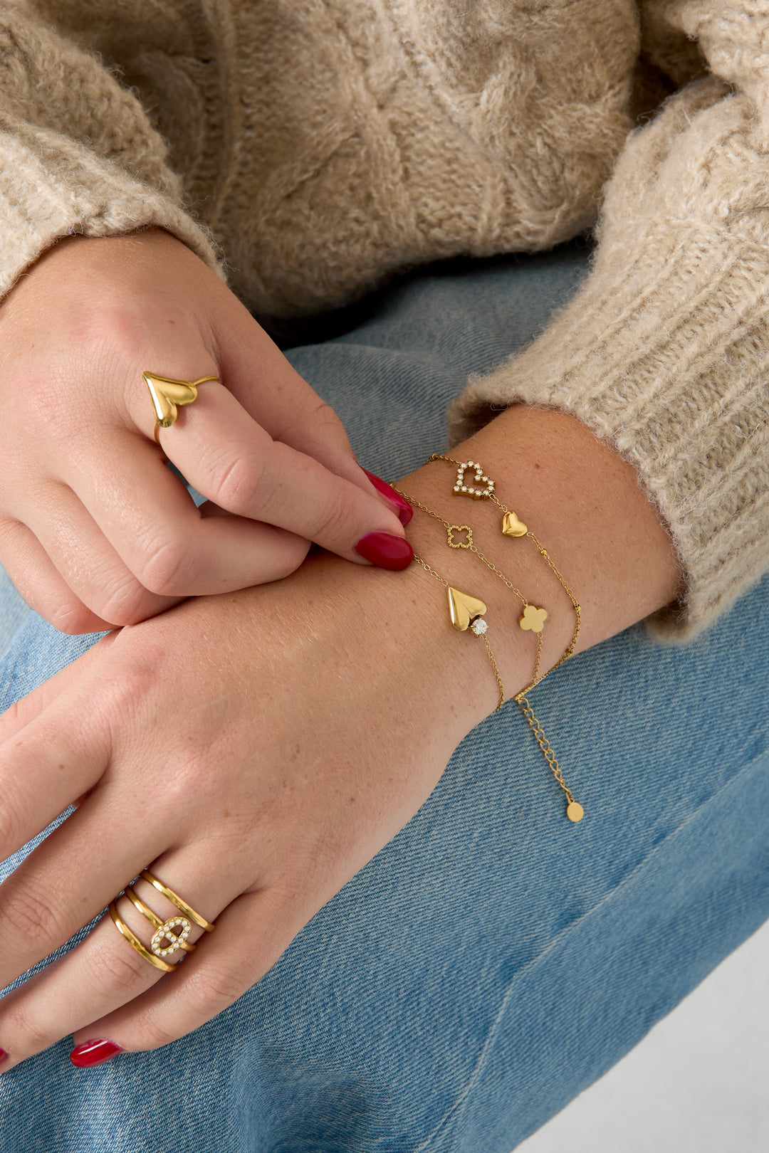 edelstahl-charm-armbänder, herz, schlichte alltagsserie, damenschmuck