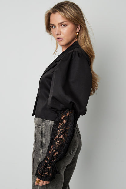 Damen Blazer Puffärmel & Spitze | Baumwolle | Hellrosa
