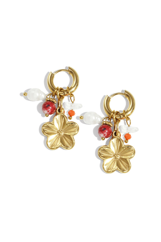Damen Tropfenohrringe Blume | Edelstahl | Goldfarbe
