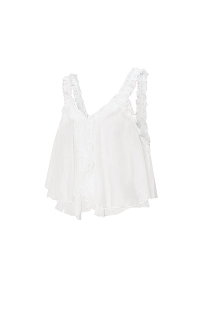 Damen Trägertop Rüschenkante | Polyester | Weiß