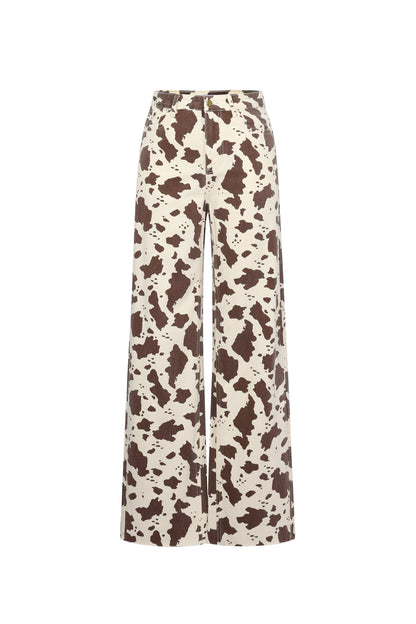 Damen Hose Leopardenmuster | Baumwolle | Weiß