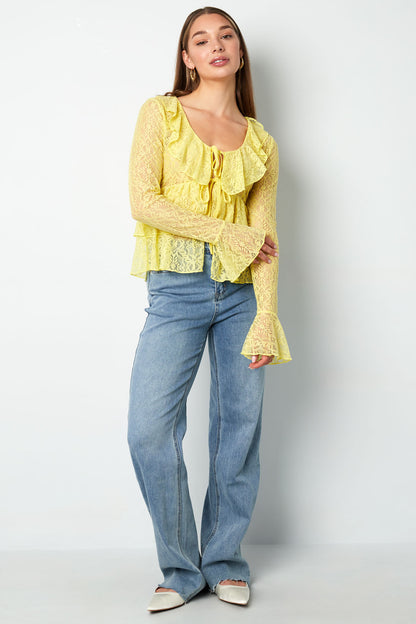 Damen Top Spitze Volant Langarm | Spitze | Mehrfarbig