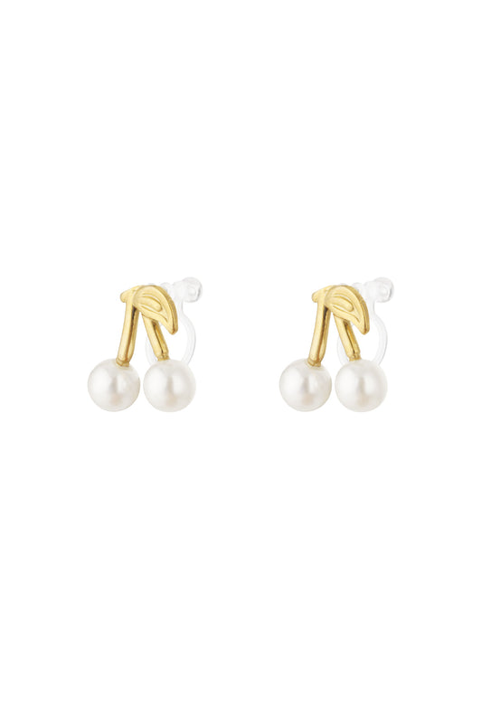 Damen Ohrclips Kirsche 14K | Edelstahl vergoldet | Goldfarbe