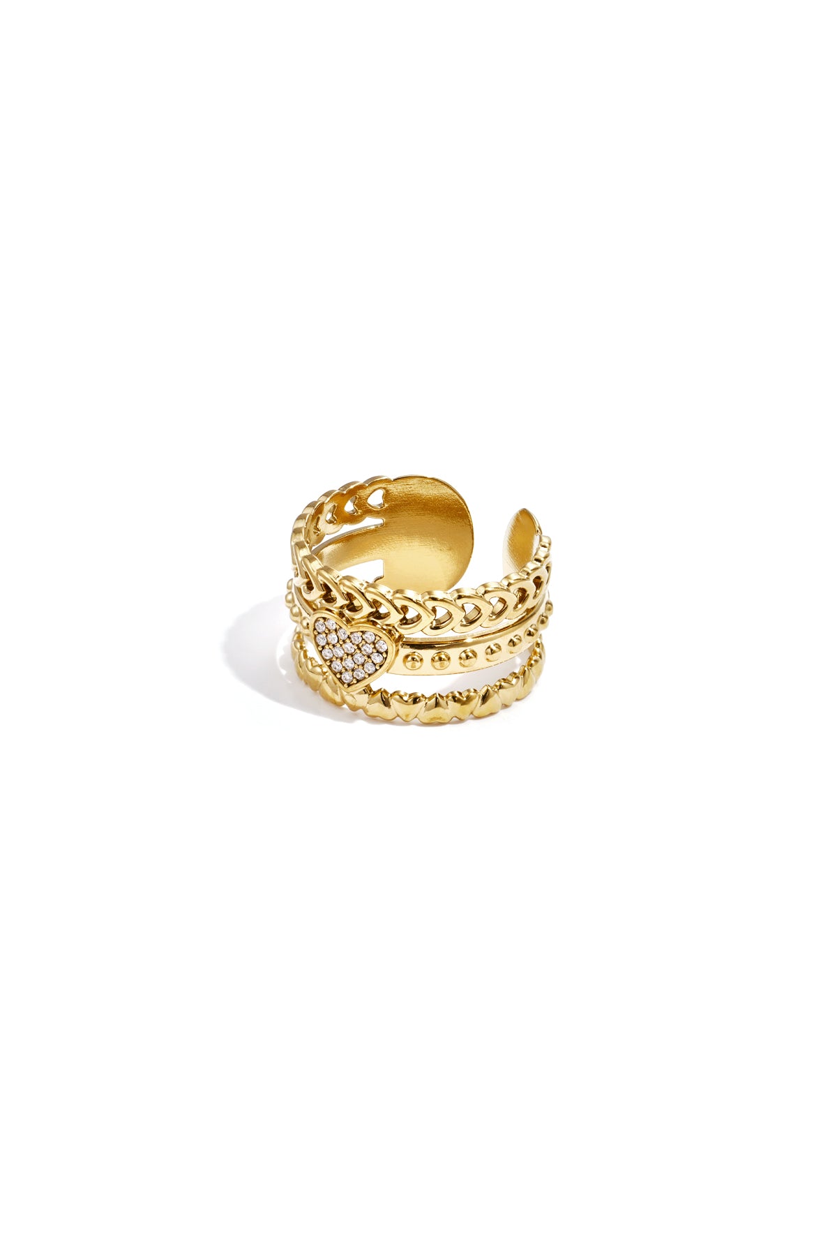 Damen Ring Rose im Herzen | Edelstahl | Goldfarbe & Silberfarbe