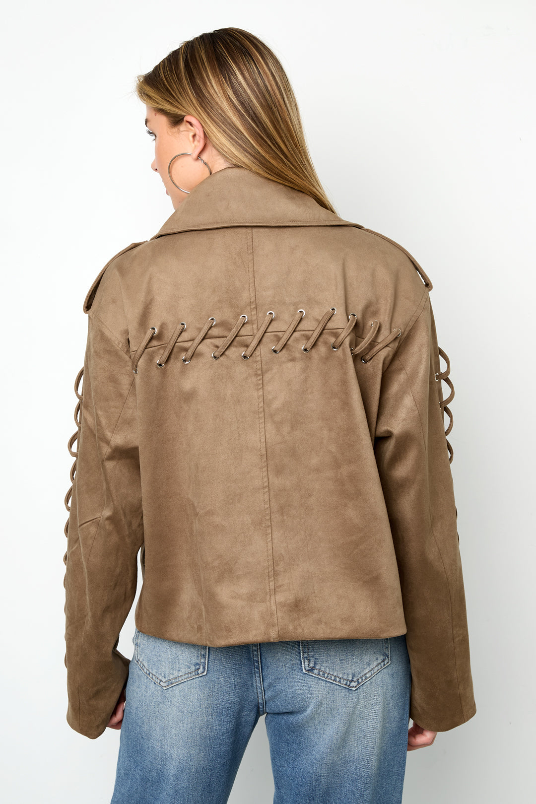damen jacke bindeband | polyester | kamel & dunkelbraun