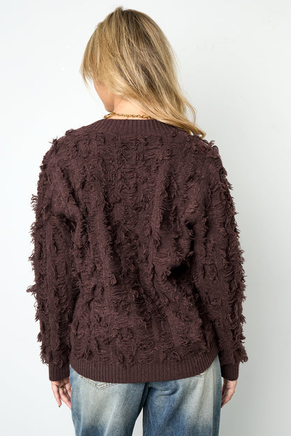 Damen Pullover V-Ausschnitt Fransen | Wolle | Mehrfarbig