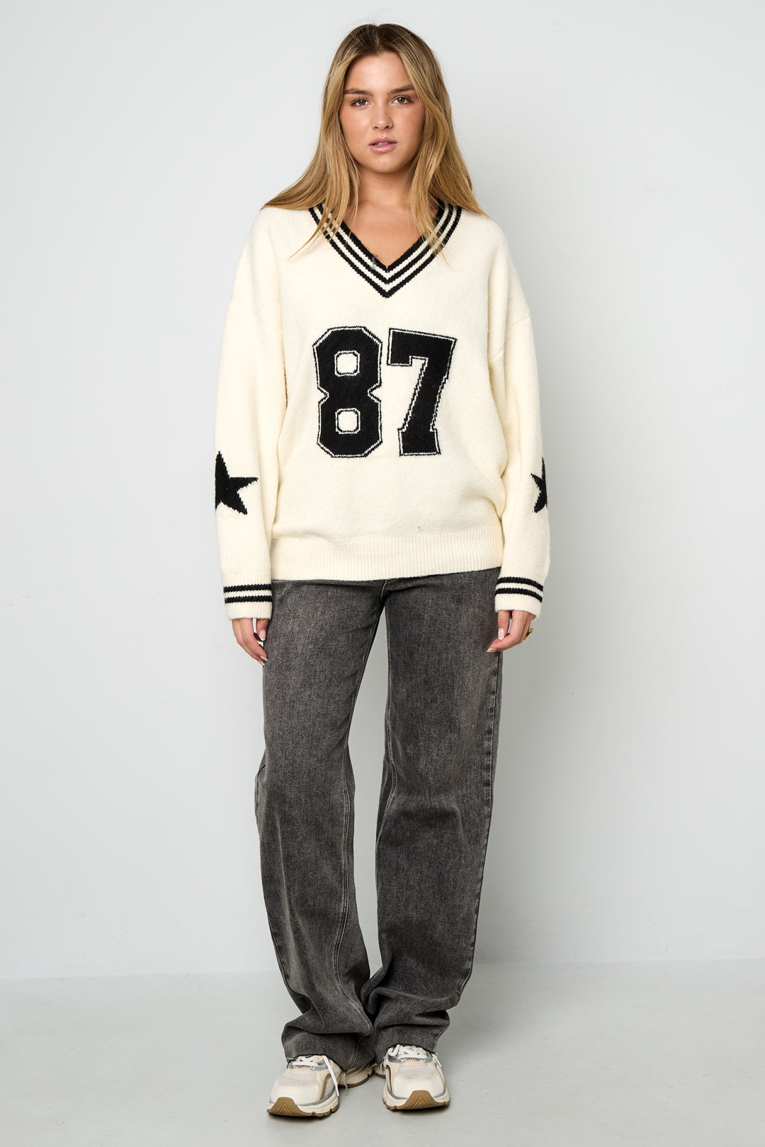 damen pullover v-ausschnitt farbmuster | polyester | mehrfarbig