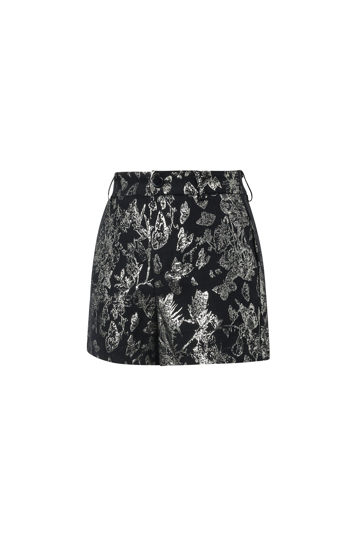 Damen Shorts Set Blumendruck | Polyester | Schwarz