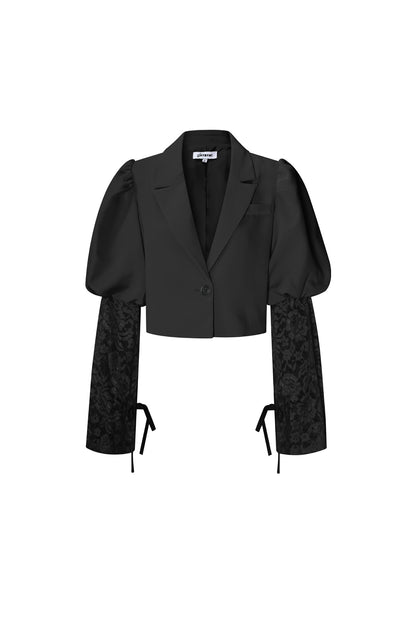 Damen Blazer Puffärmel & Spitze | Baumwolle | Hellrosa