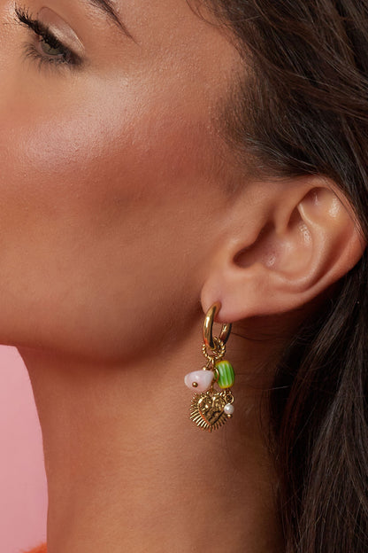 Damen Ohrringe Herzanhänger Glasur Lässig | Edelstahl | Goldfarbe