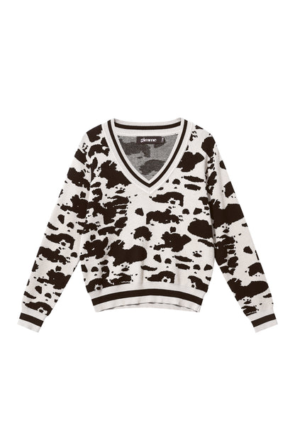 Damen Pullover Leoparden V-Ausschnitt | Wolle | Mehrfarbig