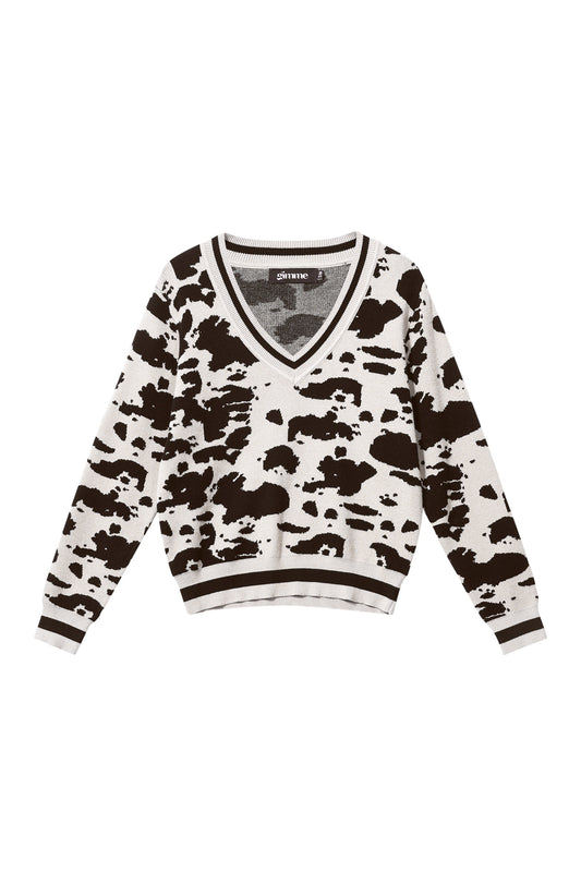 Damen Pullover Leoparden V-Ausschnitt | Wolle | Mehrfarbig
