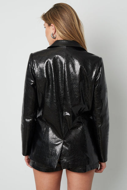 Damen Blazer PU-Leder | Glänzend | Schwarz