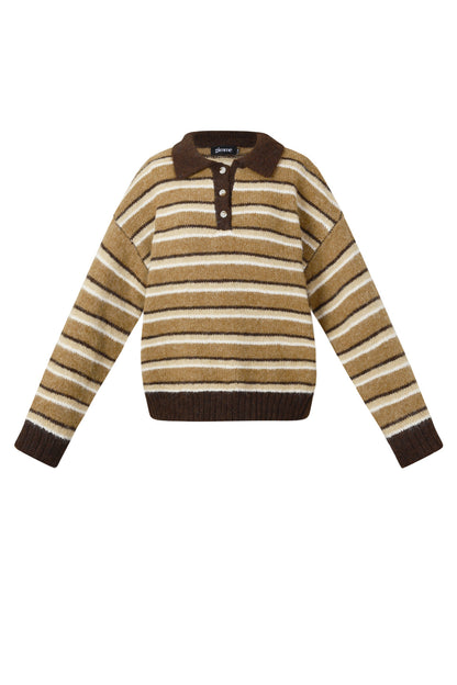 Damen Polopullover Streifen Strick | Polyester | Mehrfarbig