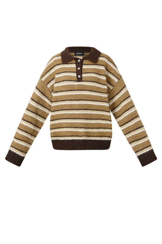 Damen Polopullover Streifen Strick | Polyester | Mehrfarbig