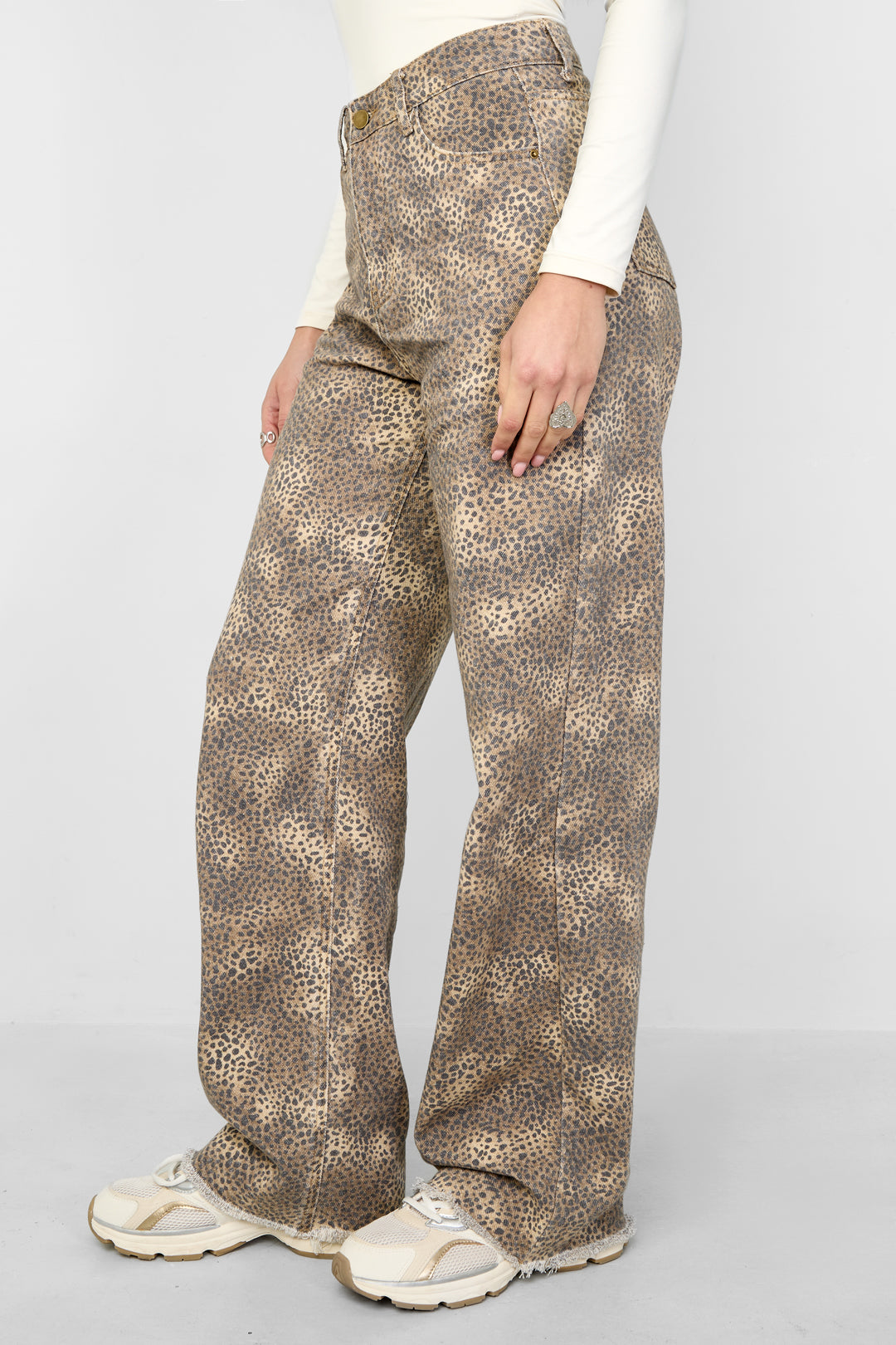 damen hose leopardenmuster | baumwolle | weiß