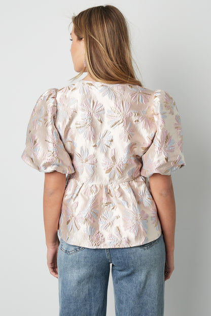 Damen Top Blütenmuster Elegant | Polyester | Sekt