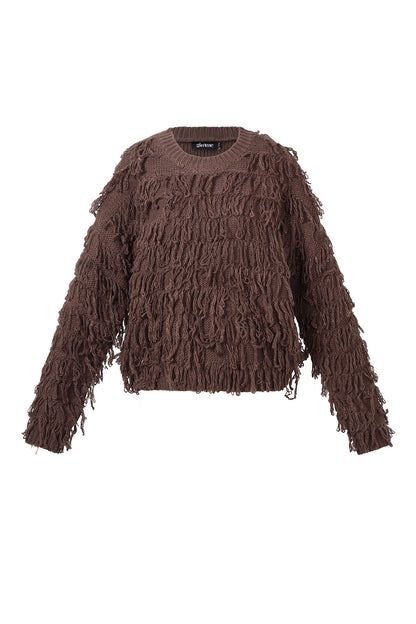 Damen Pullover Fransen Oversize | Acryl | Mehrfarbig