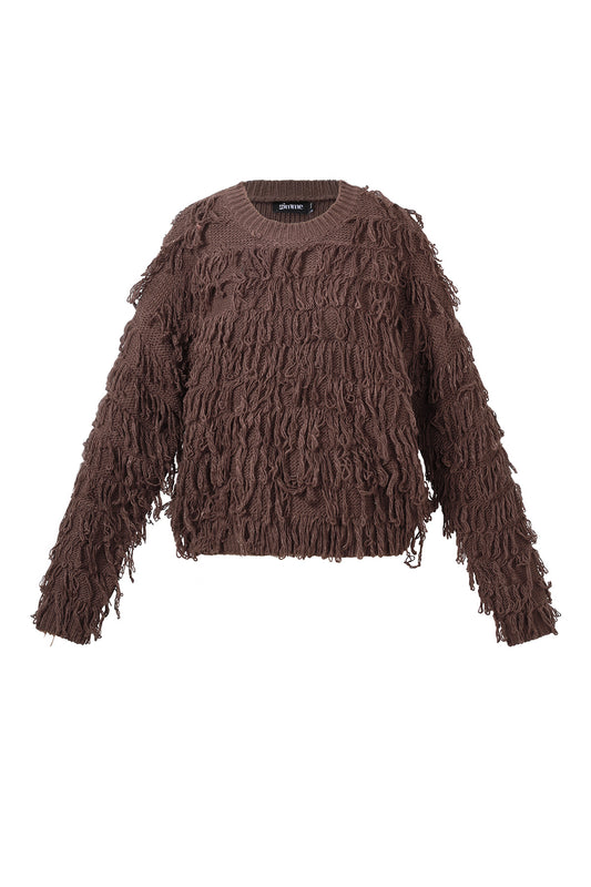 Damen Pullover Fransen Oversize | Acryl | Mehrfarbig
