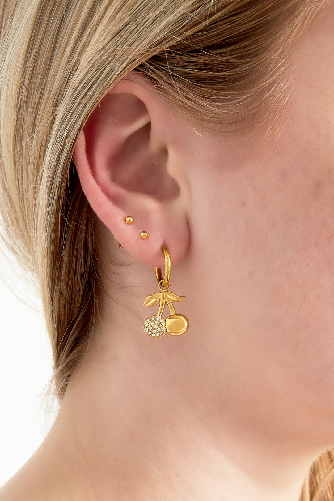 Damen Ohrringe Kirsch-Strass | Edelstahl | Goldfarbe