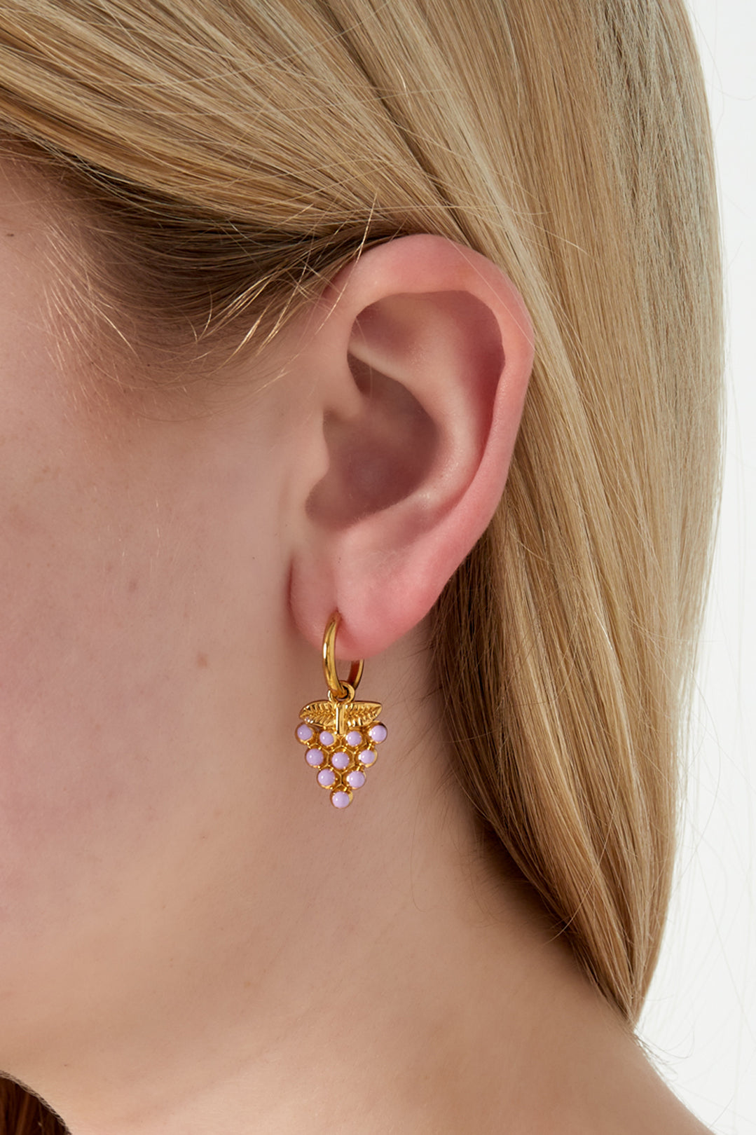 Damen Ohrringe Trauben Emaille | Edelstahl | Goldfarbe