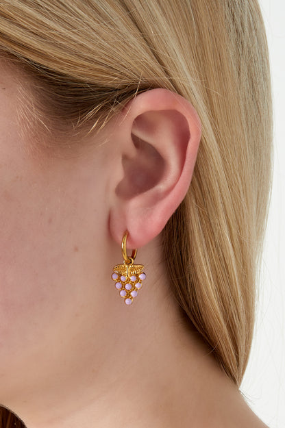 Damen Ohrringe Trauben Emaille | Edelstahl | Goldfarbe