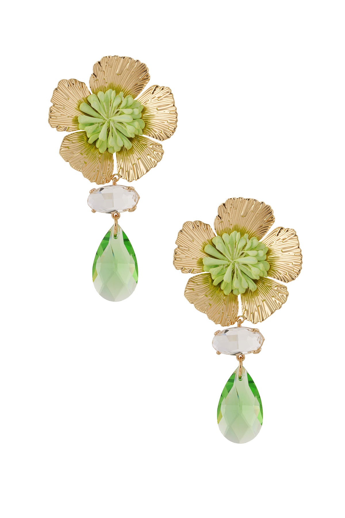Damen Ohrringe Blume vergoldet | Gruen Braun & Marineblau