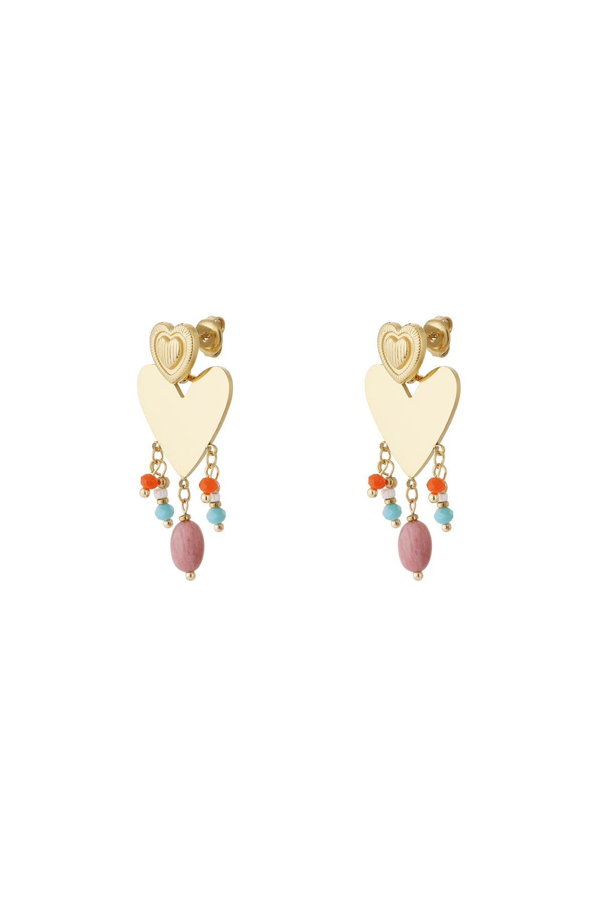 Damen Ohrhänger Herz-Tropfen Pastell 14K | Vergoldet | Fuchsie & Rosa