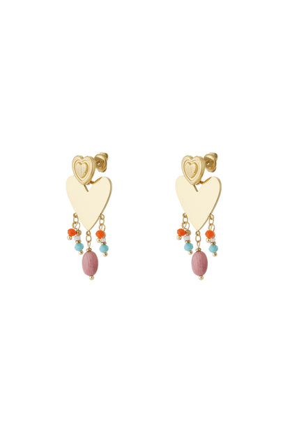 Damen Ohrhänger Herz-Tropfen Pastell 14K | Vergoldet | Fuchsie & Rosa
