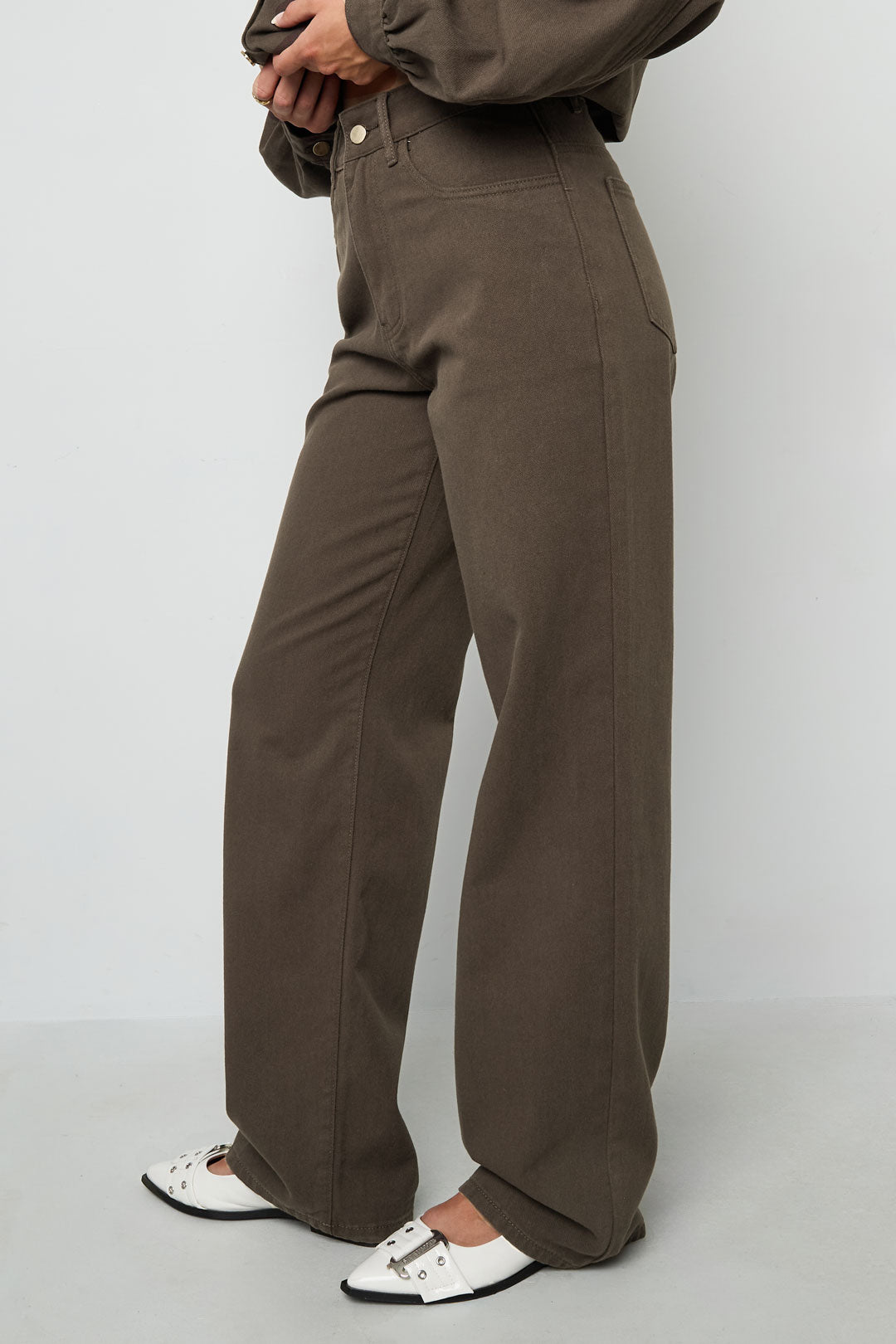 damen hose luxus gerade | baumwolle | braun