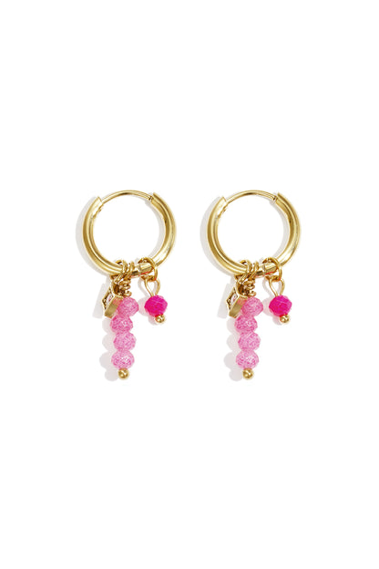 Damen Ohrringe Glasperlen Frühling | Edelstahl | Grün & Rosa