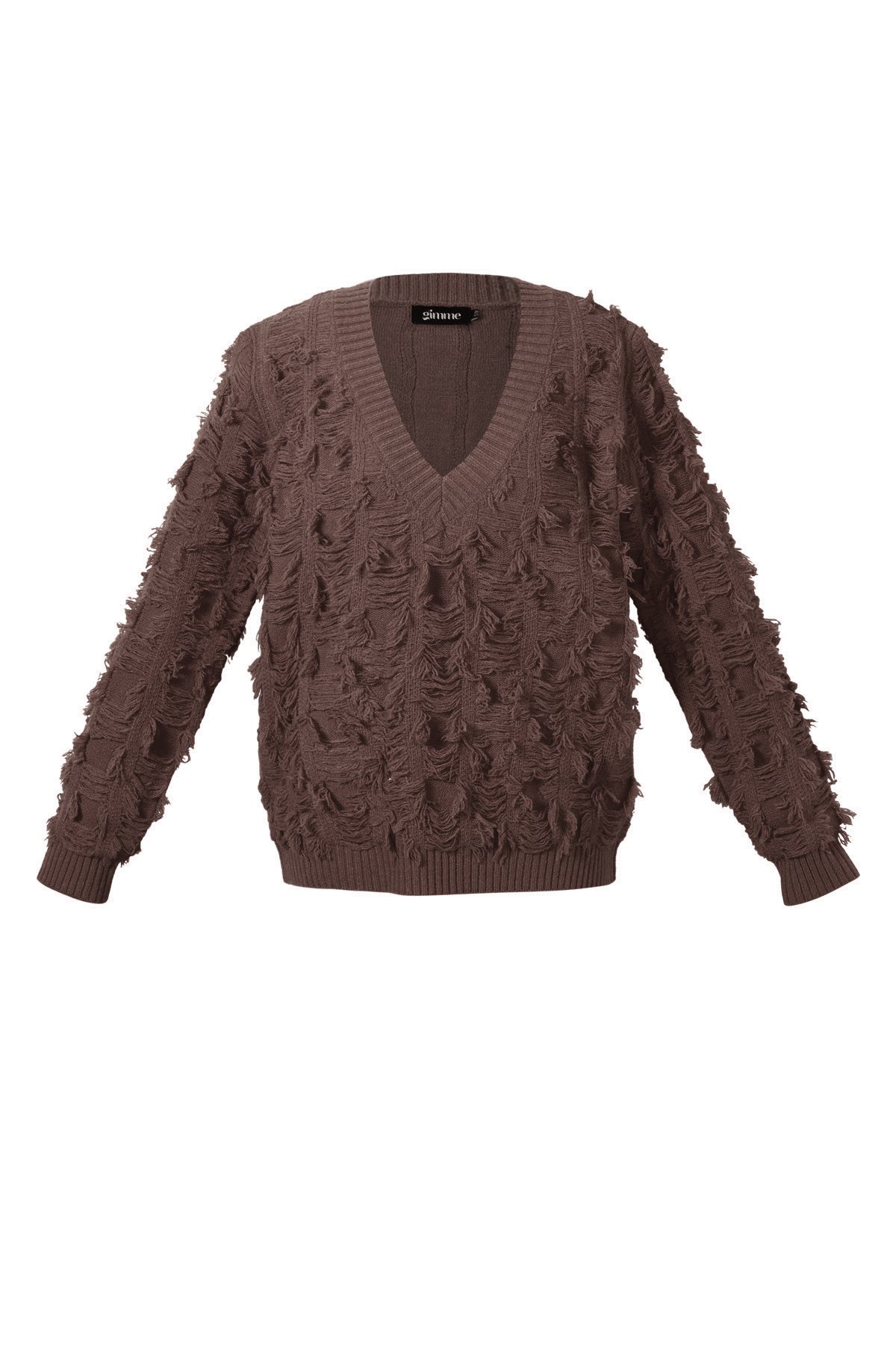 damen pullover v-ausschnitt fransen | wolle | mehrfarbig