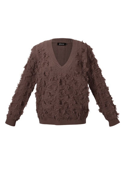 Damen Pullover V-Ausschnitt Fransen | Wolle | Mehrfarbig