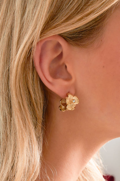 Damen Creolen Blume | Edelstahl | Goldfarbe & Silberfarbe