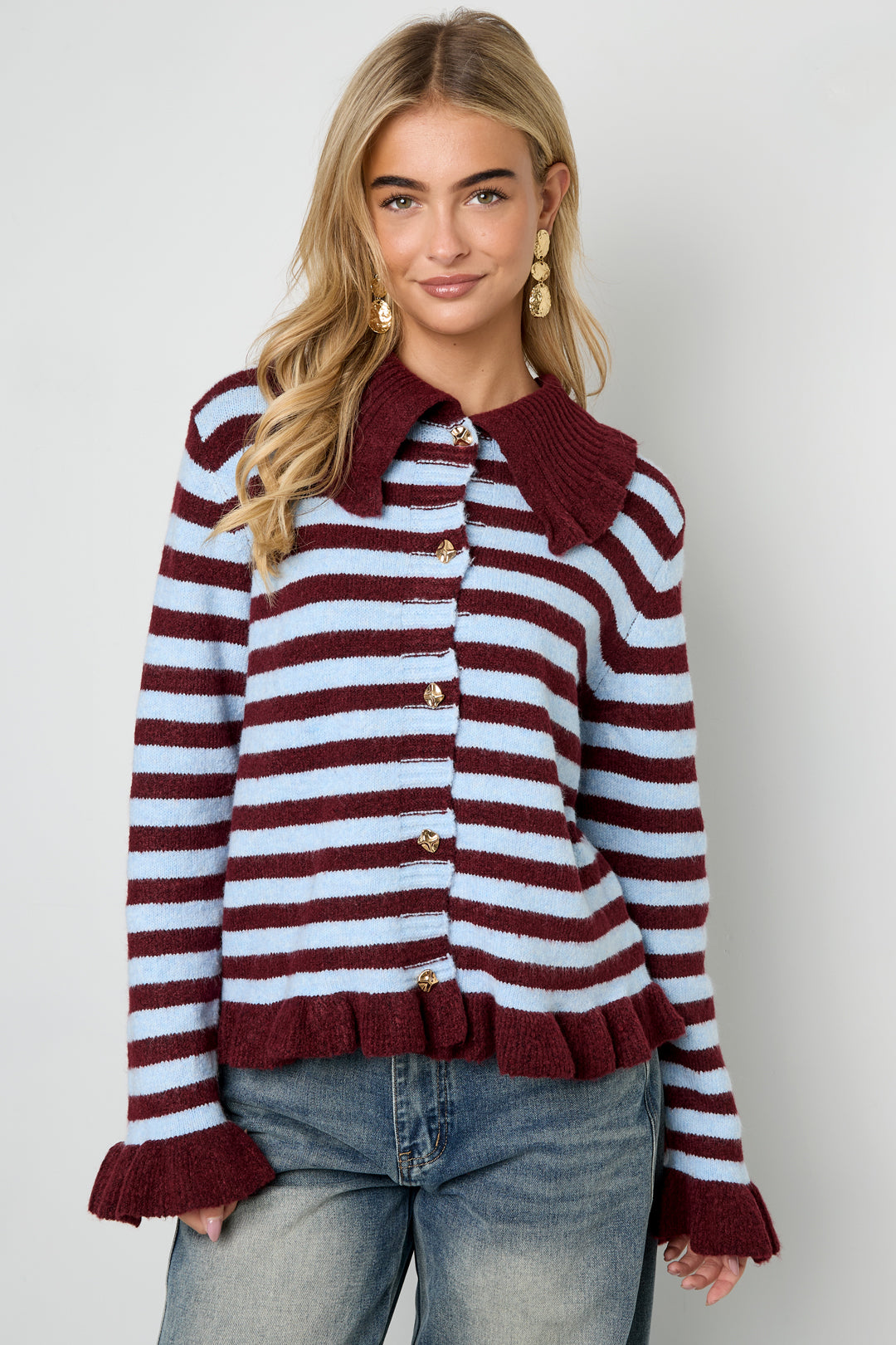 damen cardigan strick streifen | polyester | mehrfarbig