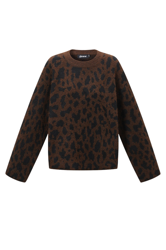 Damen Pullover Leopardenmuster Strick | Polyester | Mehrfarbig