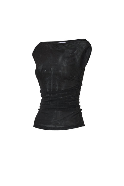 Damen Top Durchsichtig Ärmellos | Polyester | Schwarz