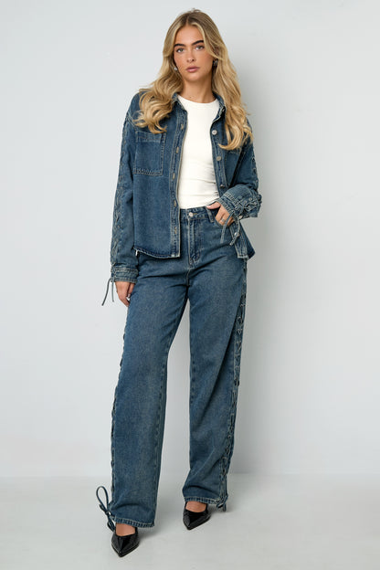 Damen Jeansjacke Schnürung | Baumwolle | Blau