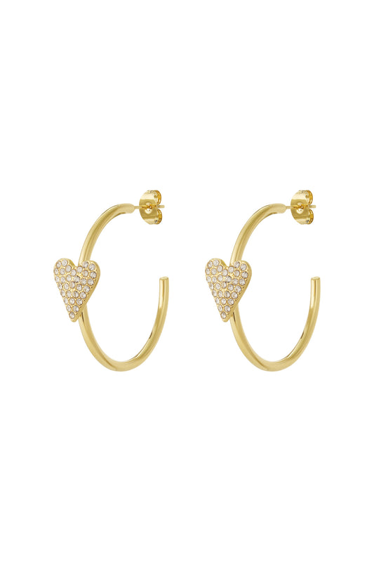 Damen Herz-Creolen Strass | Edelstahl | Gold & Silber
