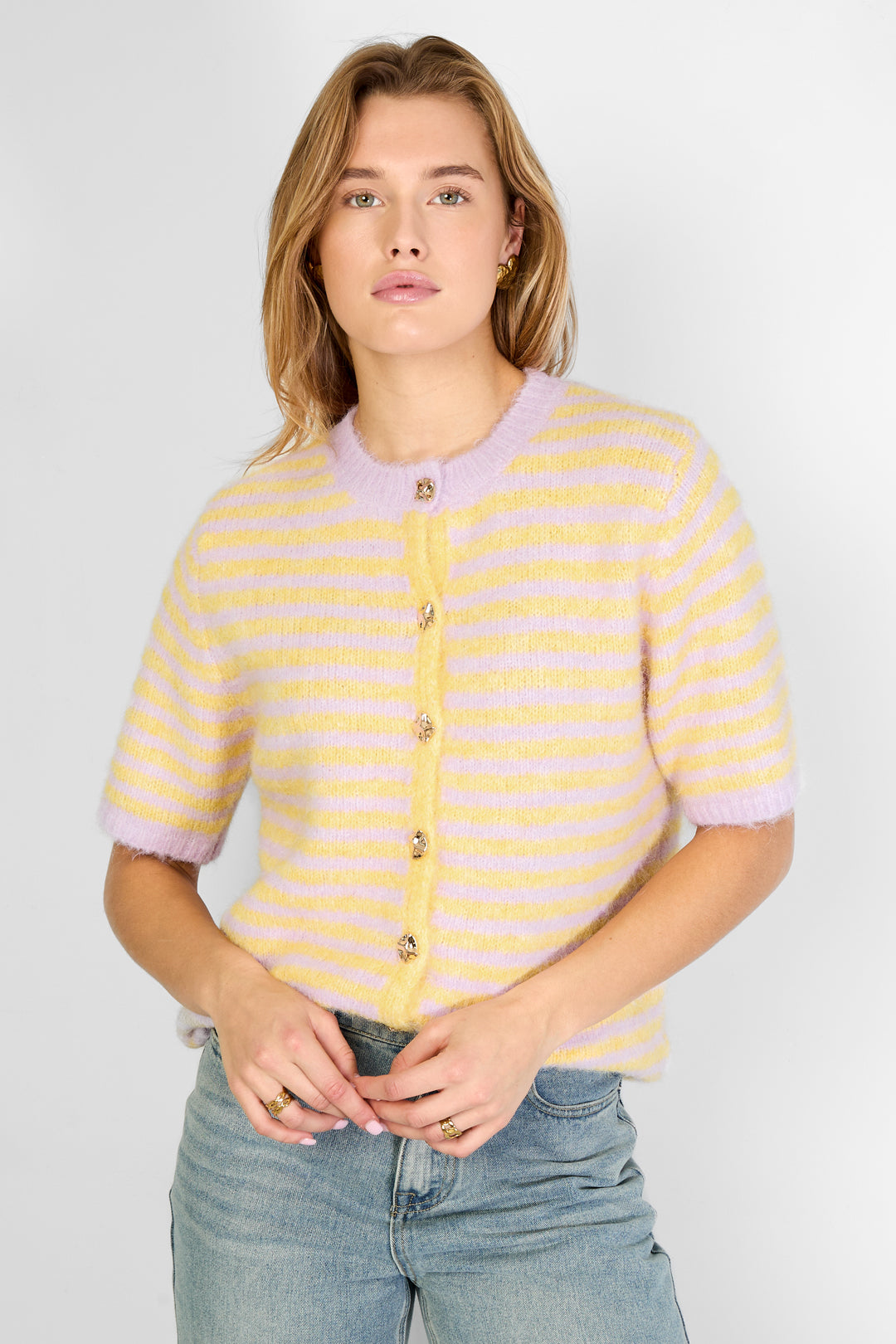 Damen Weste Streifenstrick Leicht | Polyester | Mehrfarbig