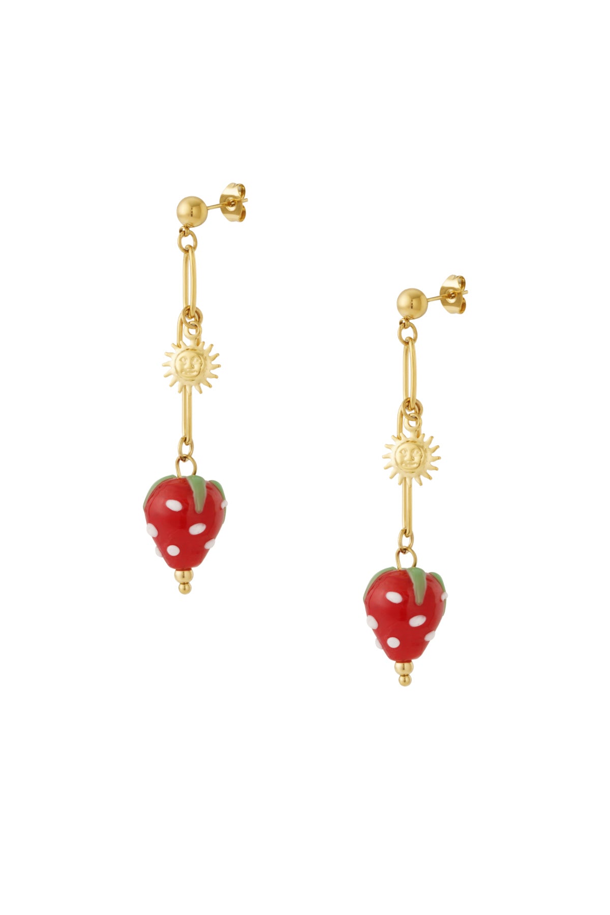 damen ohrringe erdbeer sonne 14k | edelstahl vergoldet | goldfarbe