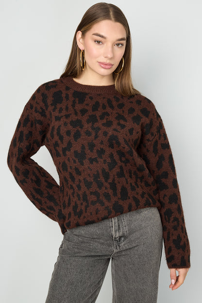 Damen Pullover Leopardenmuster Strick | Polyester | Mehrfarbig