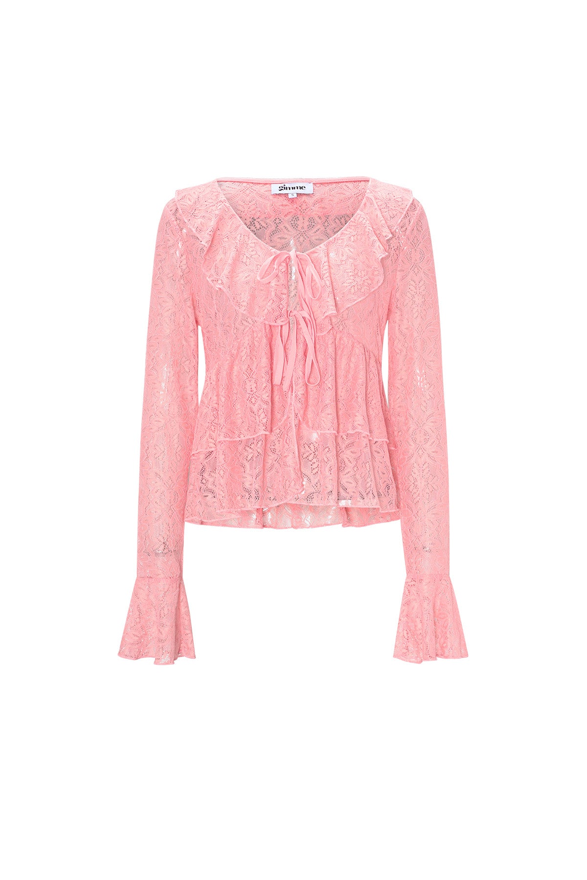 Damen Top Spitze Volant Langarm | Spitze | Mehrfarbig