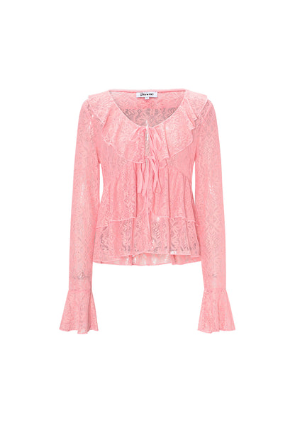 Damen Top Spitze Volant Langarm | Spitze | Mehrfarbig