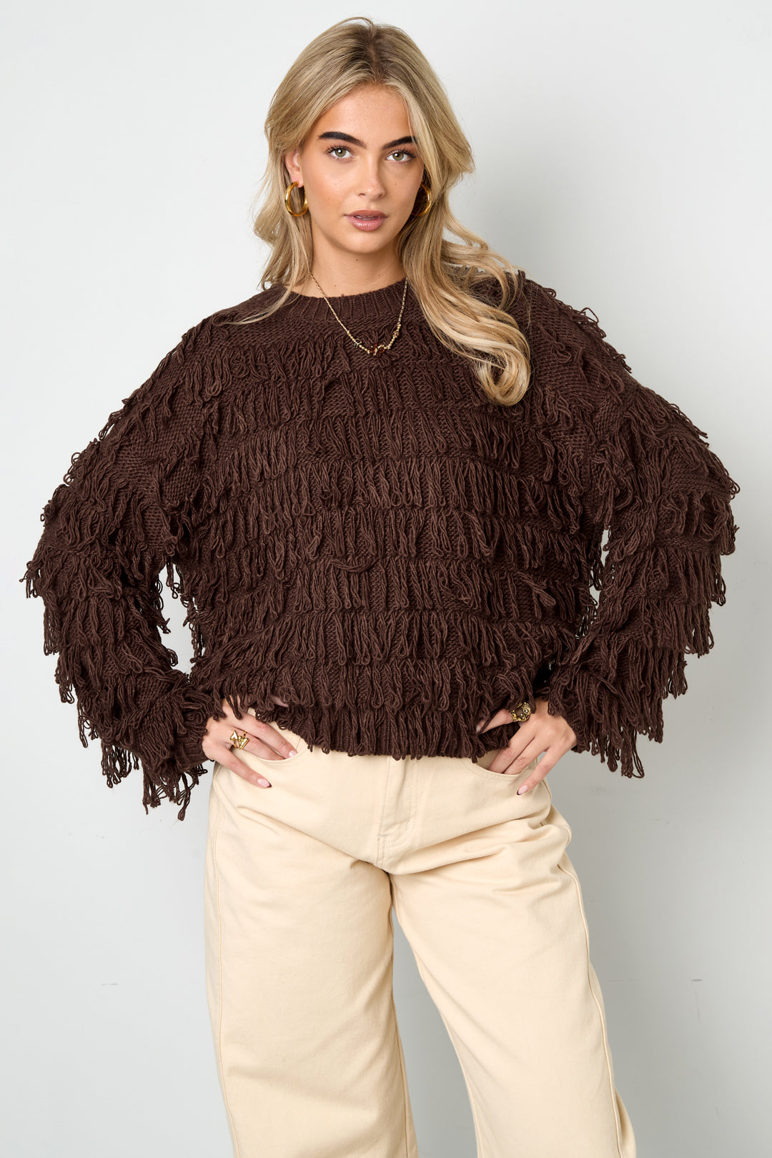 Damen Pullover Fransen Oversize | Acryl | Mehrfarbig