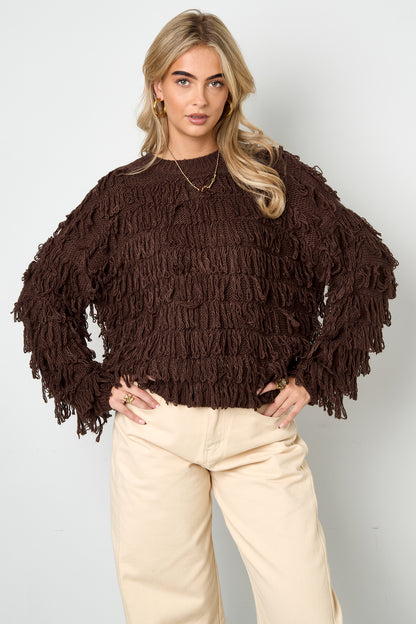 Damen Pullover Fransen Oversize | Acryl | Mehrfarbig