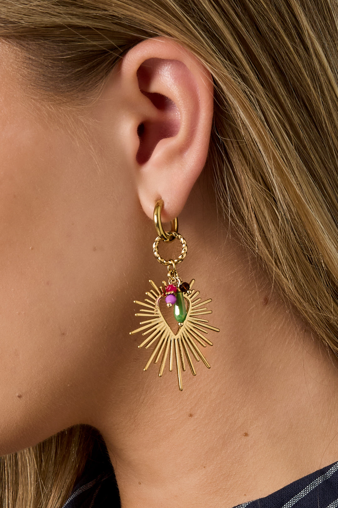 Damen Ohrringe Herz & Schleife | Edelstahl | Goldfarbe
