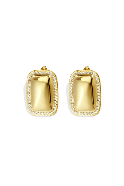 Damen Ohrstecker Rechteck Strass | Edelstahl | Goldfarbe