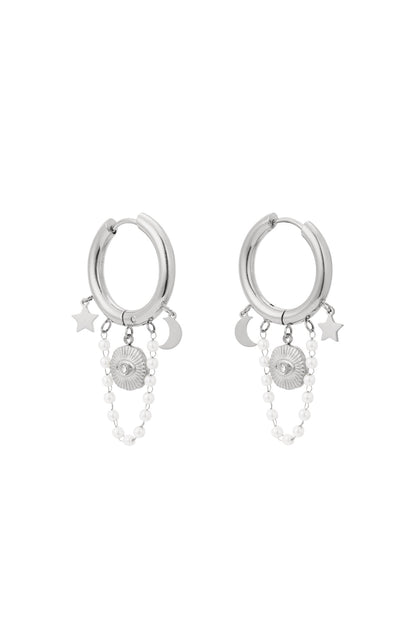 Damen Ohrringe Perlenmond Sonne 14K | Stahl vergoldet | Gold & Silber