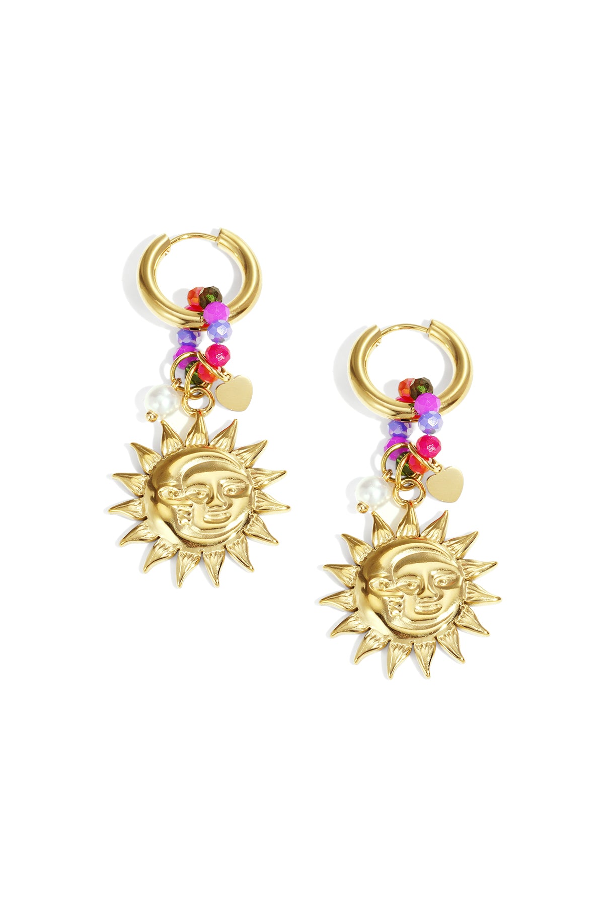 Damen Tropfenohrringe Sonne | Edelstahl | Goldfarbe